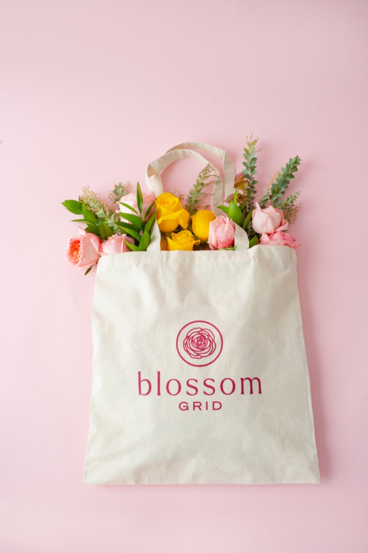 Blossom Grid Canvas Tote Bag